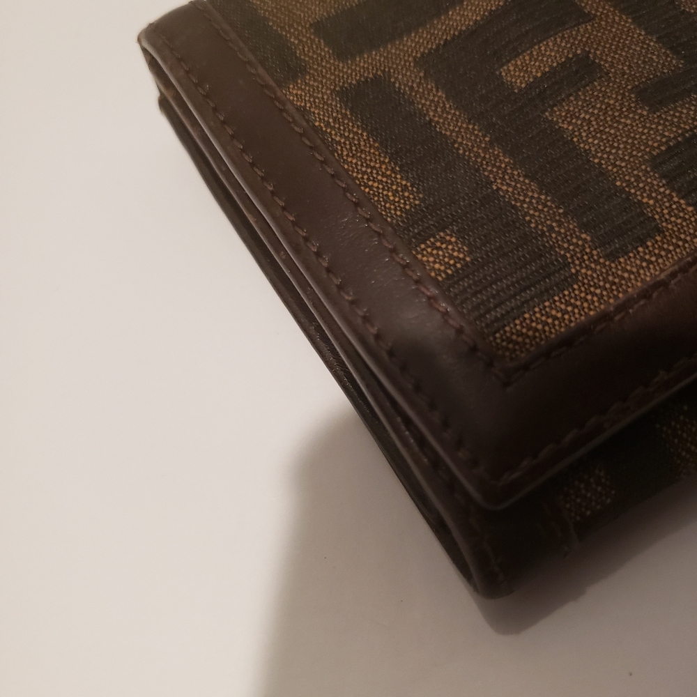 💖100% Authentic Vintage FENDI Zucca FF Logo Canvas & Leather Continental Wallet - Picture 8 of 16